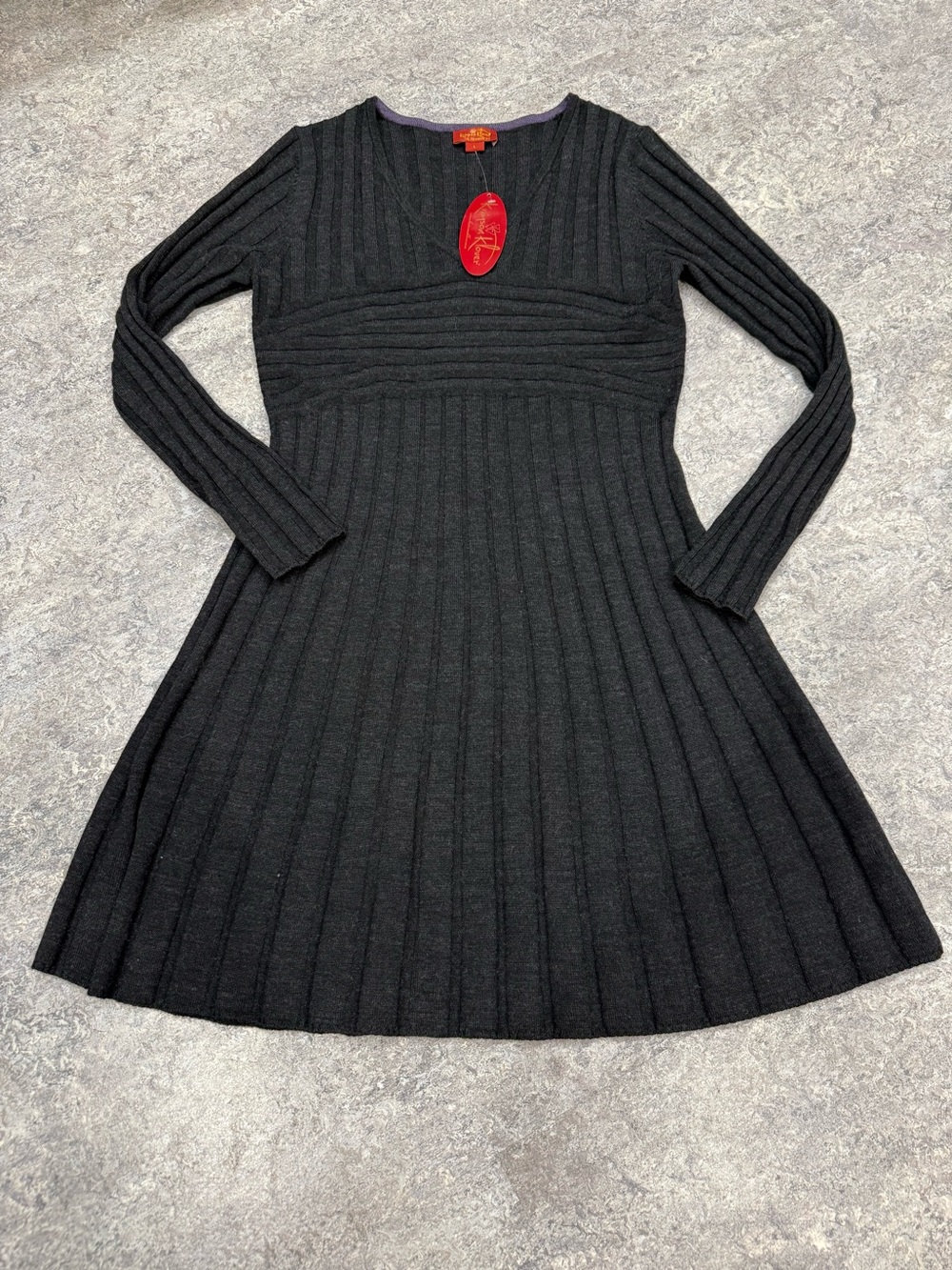 NWT Krimson Klover 100% Merino Wool Ribbed Knit Fit & Flare Sweater dress Sz L